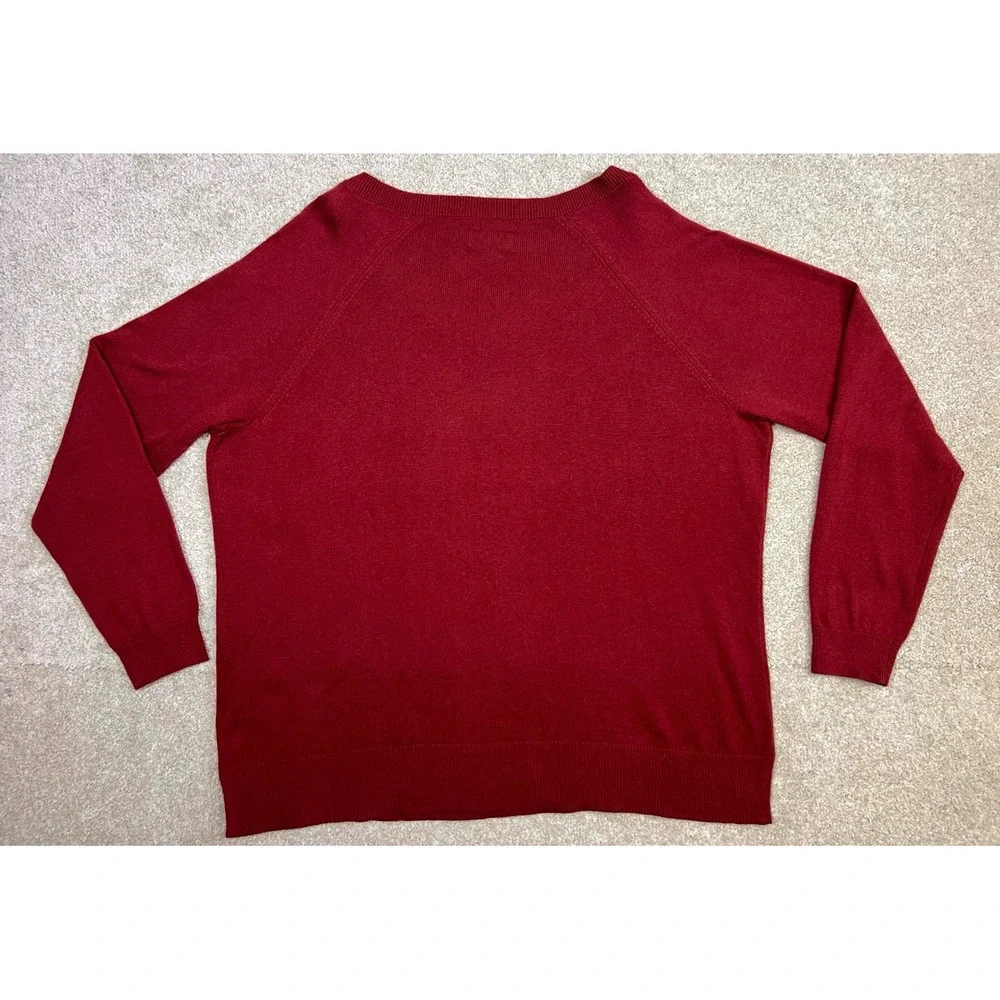 Lucky Brand Red V Neck Long Sleeve Sweater Top Women's XL Acrylic‎ Cotton